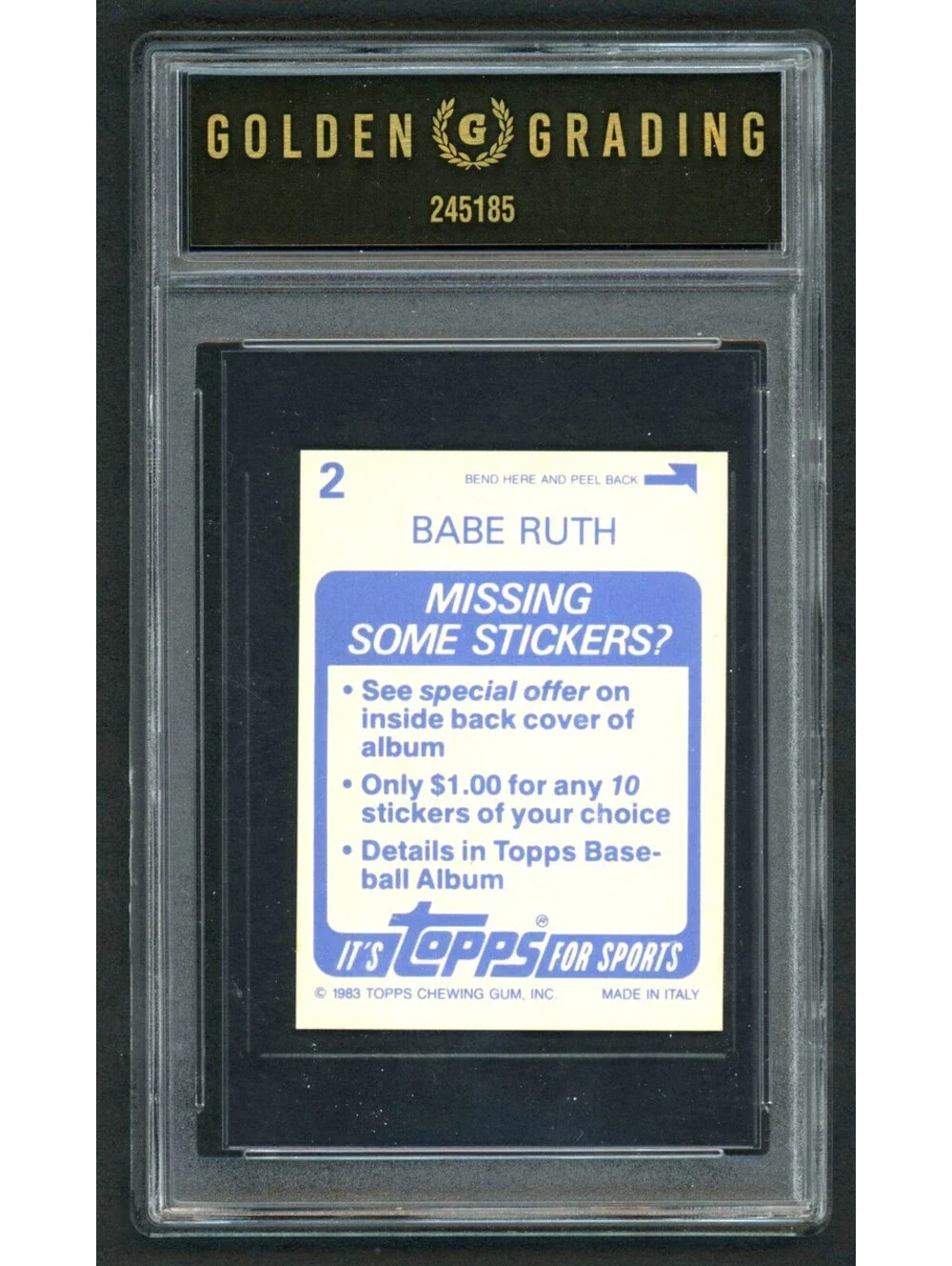 1983 Topps Foil Stickers Babe Ruth #2 Yankees HOF Graded 7 NM
